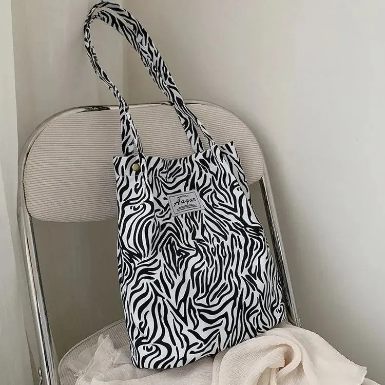 Lady Glams Big Casual Leopard Print Canvas Tote Bag