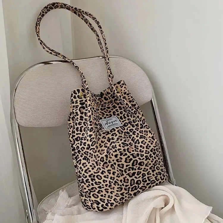 Lady Glams Big Casual Leopard Print Canvas Tote Bag