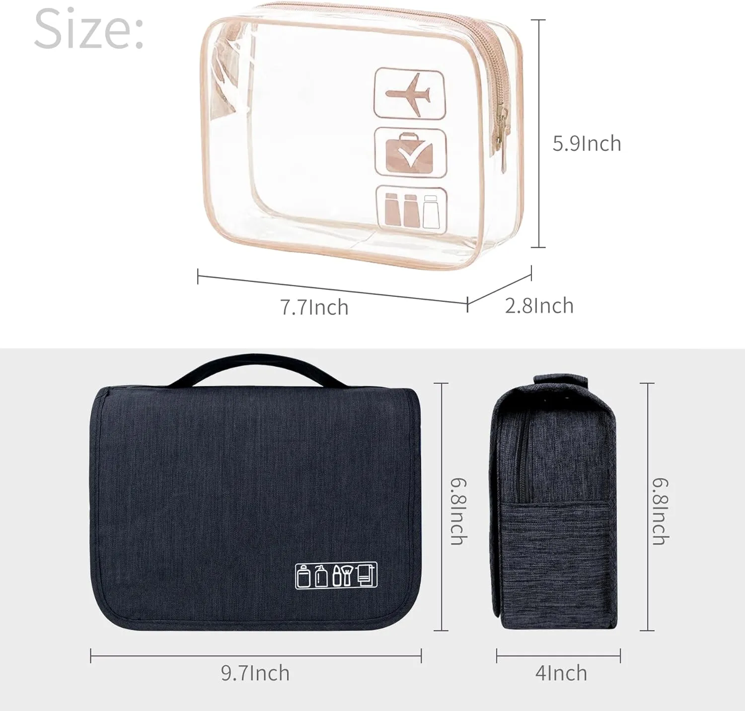 Large Capacity Toiletry Bag Travel Bag with Hanging Hook for Men and Women Waterproof Travel Cosmetic Bag Bathroom Bag,with TSA Approved Zippers Clear Travel Makeup Bag Carry-on