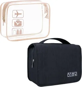 Large Capacity Toiletry Bag Travel Bag with Hanging Hook for Men and Women Waterproof Travel Cosmetic Bag Bathroom Bag,with TSA Approved Zippers Clear Travel Makeup Bag Carry-on
