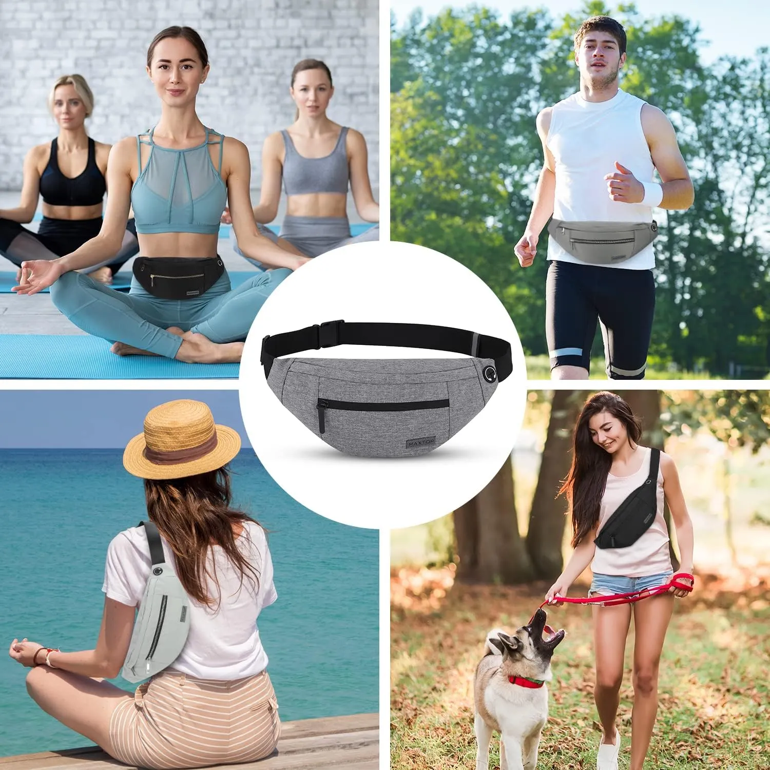 MAXTOP Large Crossbody Fanny Pack with 4-Zipper Pockets,Gifts for Enjoy Sports Festival Workout Traveling Running Casual Hands-Free Wallets Waist Pack Phone Bag Carrying All Phones