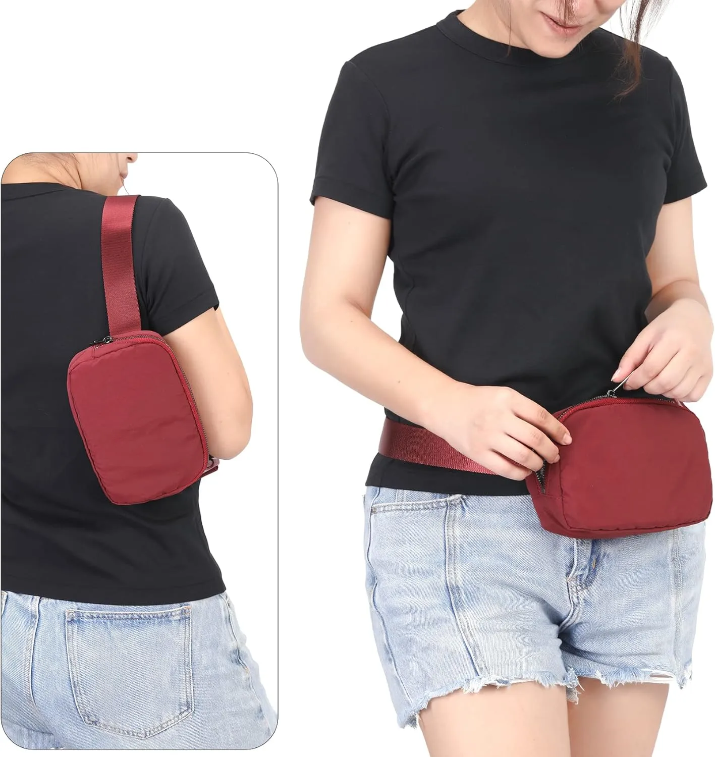 Mini Belt Bag Waist Small Pouch With Strap Fanny Pack Crossbody bag For Women Bum Bag For Workout Sports Traveling Walking Running Hiking Cycling Shopping Hiking,Nylon WaterproofClaret