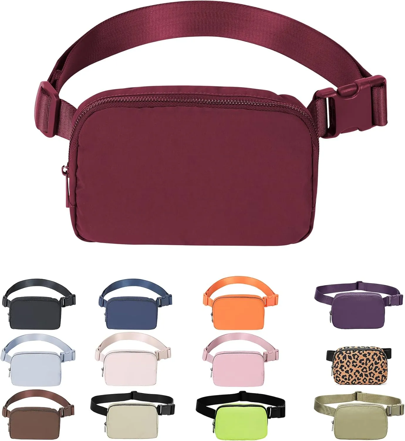 Mini Belt Bag Waist Small Pouch With Strap Fanny Pack Crossbody bag For Women Bum Bag For Workout Sports Traveling Walking Running Hiking Cycling Shopping Hiking,Nylon WaterproofClaret