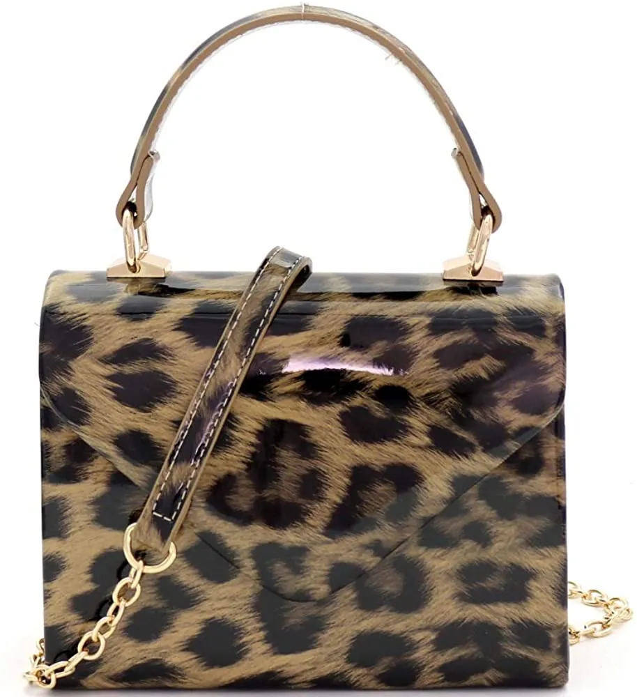 Mini Retro Silver Hardware Leopard Print Box Flap leather Satchel Crossbody Handbag