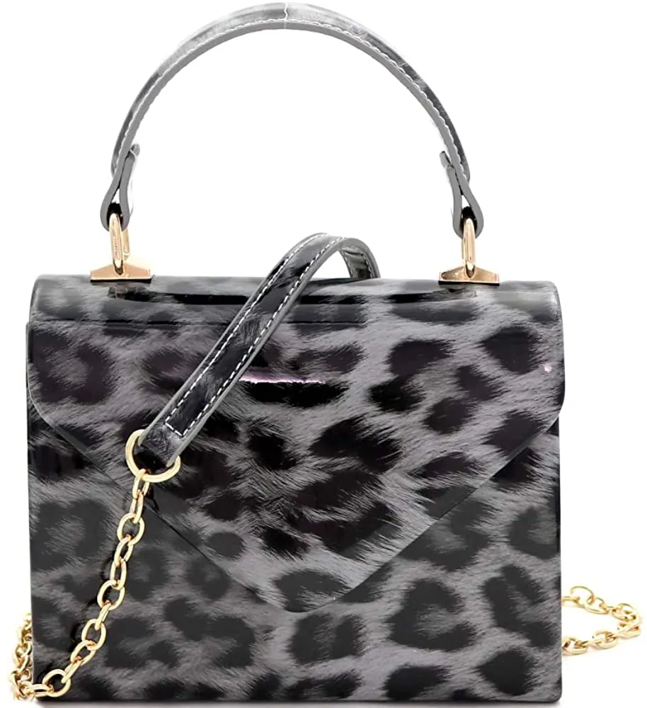 Mini Retro Silver Hardware Leopard Print Box Flap leather Satchel Crossbody Handbag