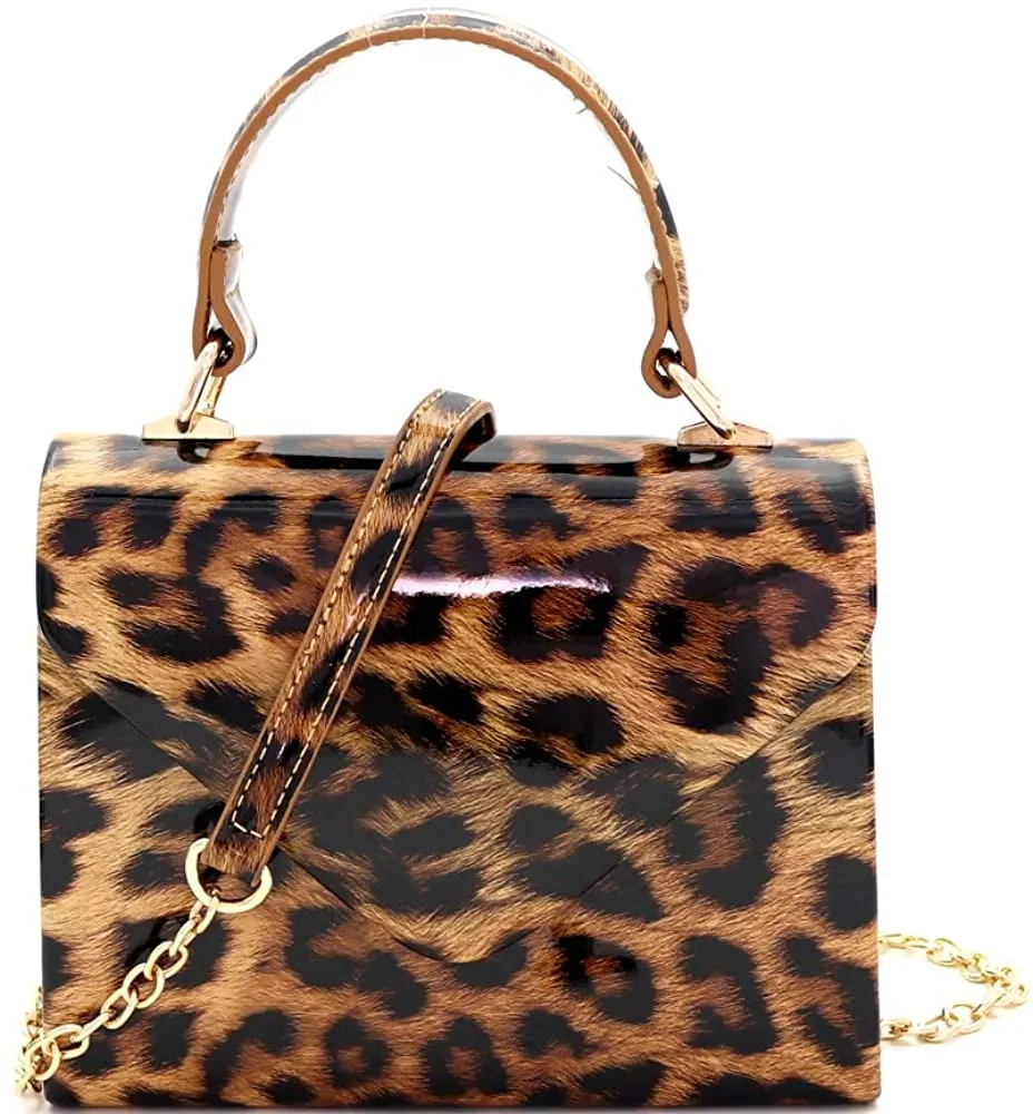 Mini Retro Silver Hardware Leopard Print Box Flap leather Satchel Crossbody Handbag
