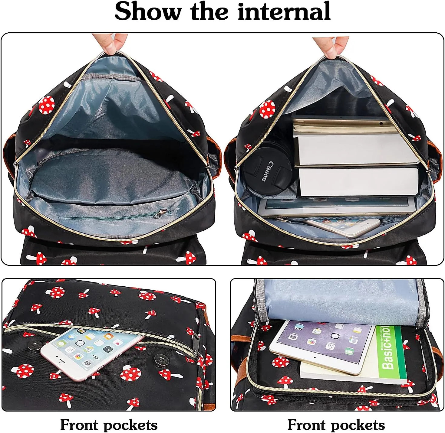 Mushroom Laptop Backpack for Girls Women,College School Bookbags for Teenagers