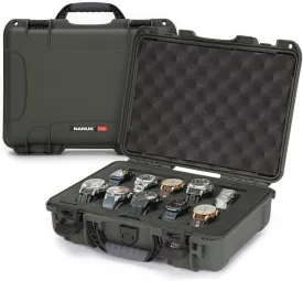 NANUK 910 Waterproof Watch Travel Case - 10 Slot Watch Briefcase, Impact-Resistant, Dustproof, Carry-On Approved, Premium Foam Interior, 14.3" x 11.1" x 4.7" - Made in North America (Olive)