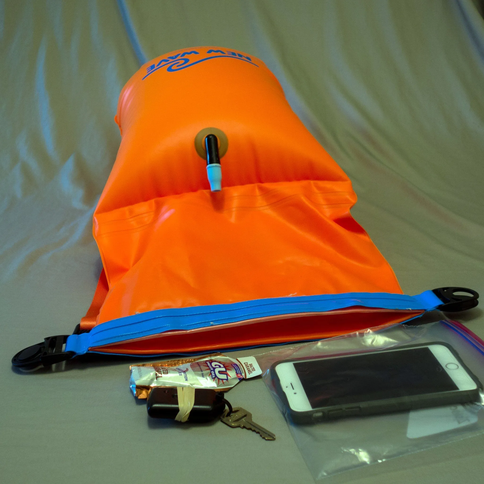 New Wave Swim Buoy - Large (20 Liter) w/ Drybag Nylon - TPU Orange
