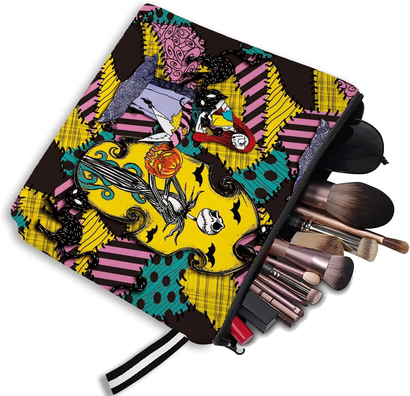 Nightmare Before Cosmetic Bag Christmas Makeup Bag Halloween Theme Jack and Sally Cosmetic Bag for Women Portable Makeup Pouch Waterproof Travel Toiletry Storage Bag with Zipper
