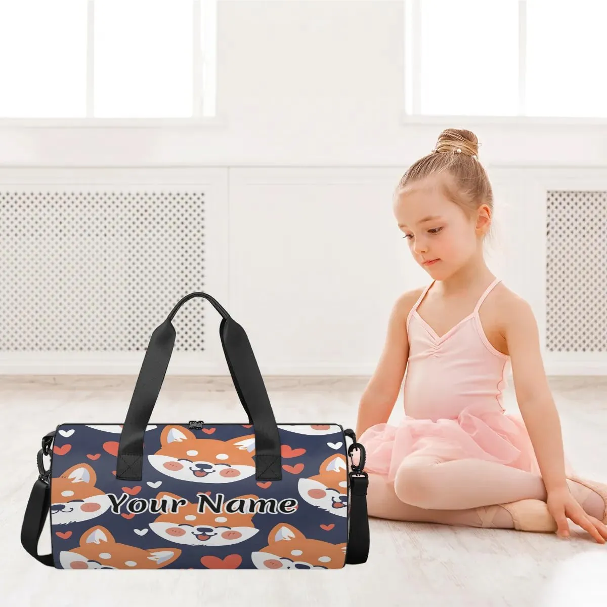 Personalized Duffel Bag for Women, Custom Corgi Dog Gym Bag for Sports, Waterproof Dance Bag with Name, Lightweight Carryon Gym Bag, Pet Dog Heart