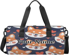 Personalized Duffel Bag for Women, Custom Corgi Dog Gym Bag for Sports, Waterproof Dance Bag with Name, Lightweight Carryon Gym Bag, Pet Dog Heart