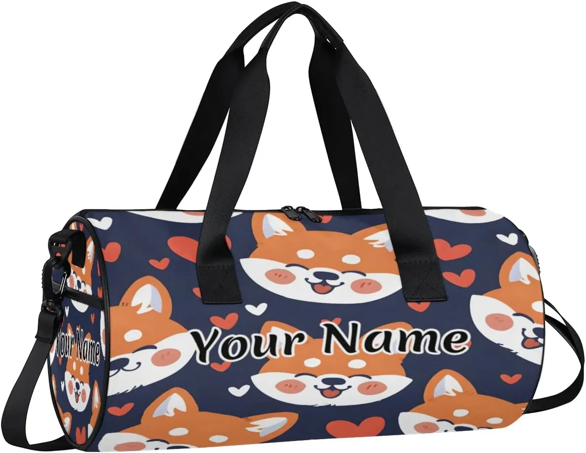 Personalized Duffel Bag for Women, Custom Corgi Dog Gym Bag for Sports, Waterproof Dance Bag with Name, Lightweight Carryon Gym Bag, Pet Dog Heart