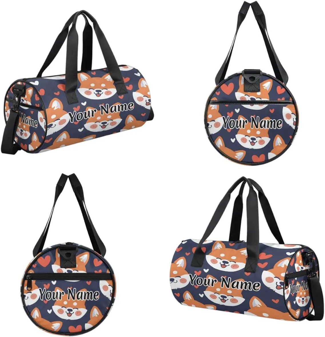 Personalized Duffel Bag for Women, Custom Corgi Dog Gym Bag for Sports, Waterproof Dance Bag with Name, Lightweight Carryon Gym Bag, Pet Dog Heart