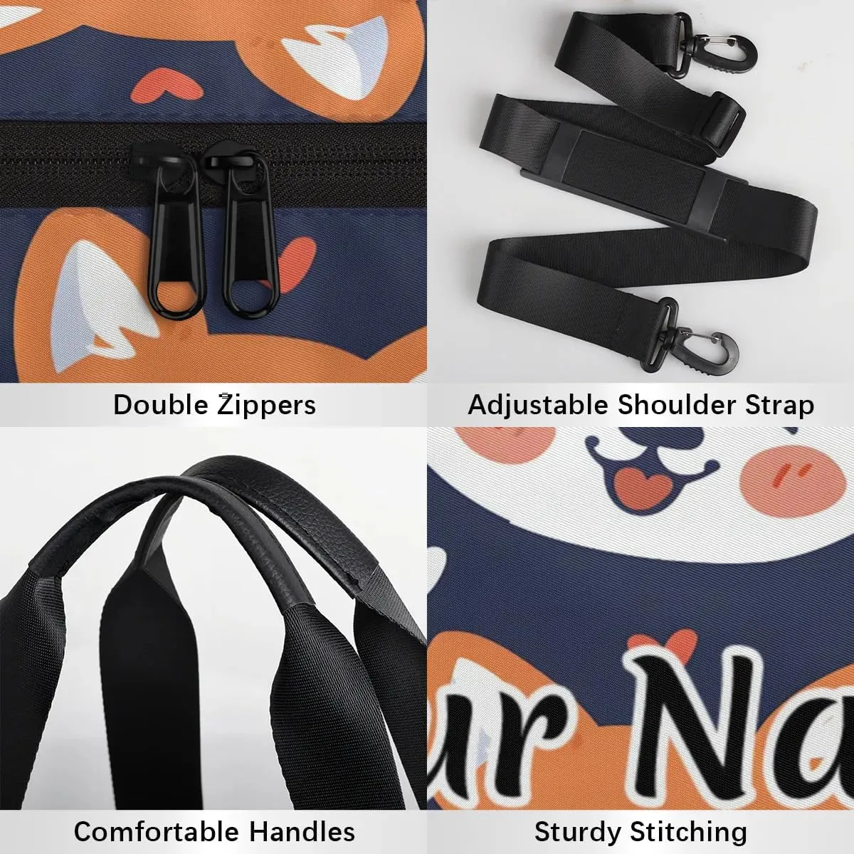 Personalized Duffel Bag for Women, Custom Corgi Dog Gym Bag for Sports, Waterproof Dance Bag with Name, Lightweight Carryon Gym Bag, Pet Dog Heart
