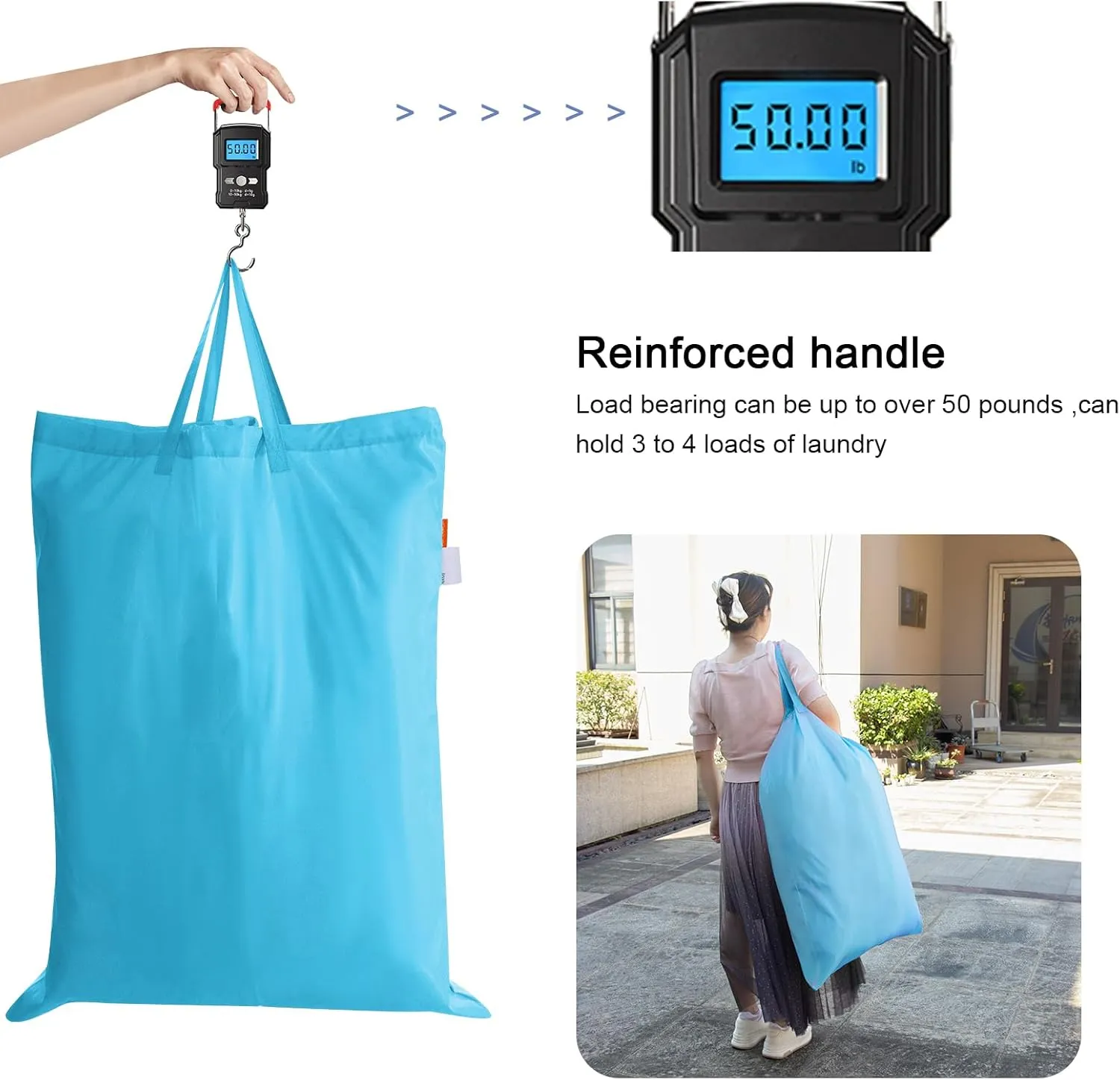 Polecasa Heavy Duty Large Laundry Bag with 130gsm Tear Resistant Fabric and Handles, Easy to Carry Durable Dirty Clothes Drawstring Bag, Perfect for College Dorm,Travel, 28x36,Gulf Blue