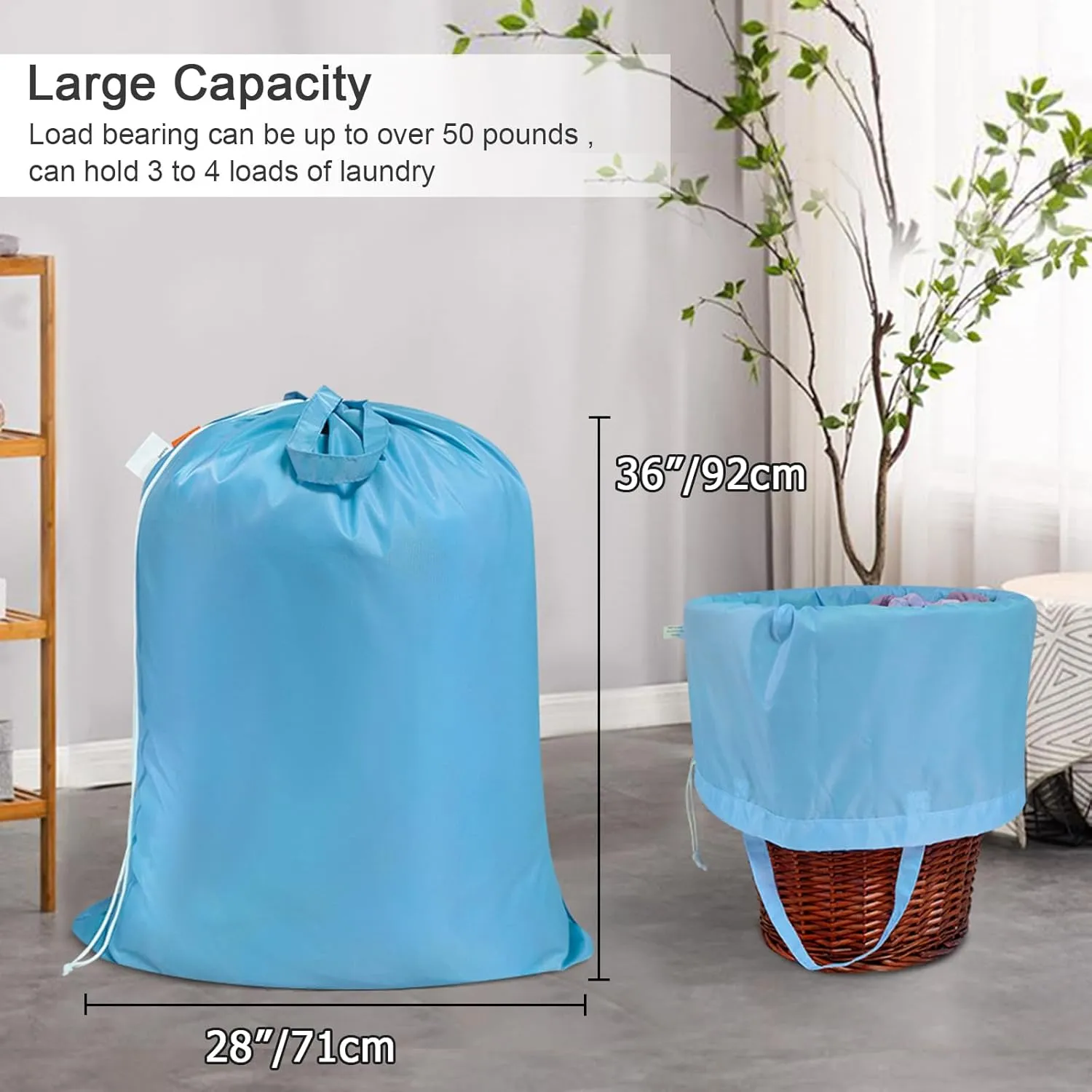 Polecasa Heavy Duty Large Laundry Bag with 130gsm Tear Resistant Fabric and Handles, Easy to Carry Durable Dirty Clothes Drawstring Bag, Perfect for College Dorm,Travel, 28x36,Gulf Blue