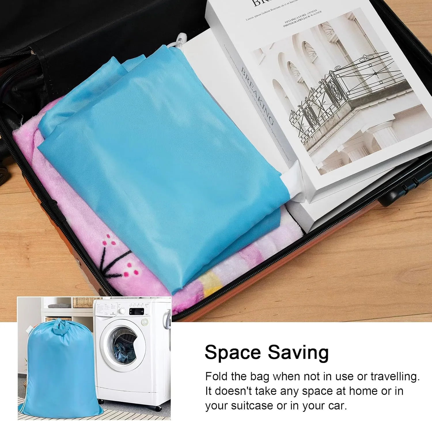 Polecasa Heavy Duty Large Laundry Bag with 130gsm Tear Resistant Fabric and Handles, Easy to Carry Durable Dirty Clothes Drawstring Bag, Perfect for College Dorm,Travel, 28x36,Gulf Blue