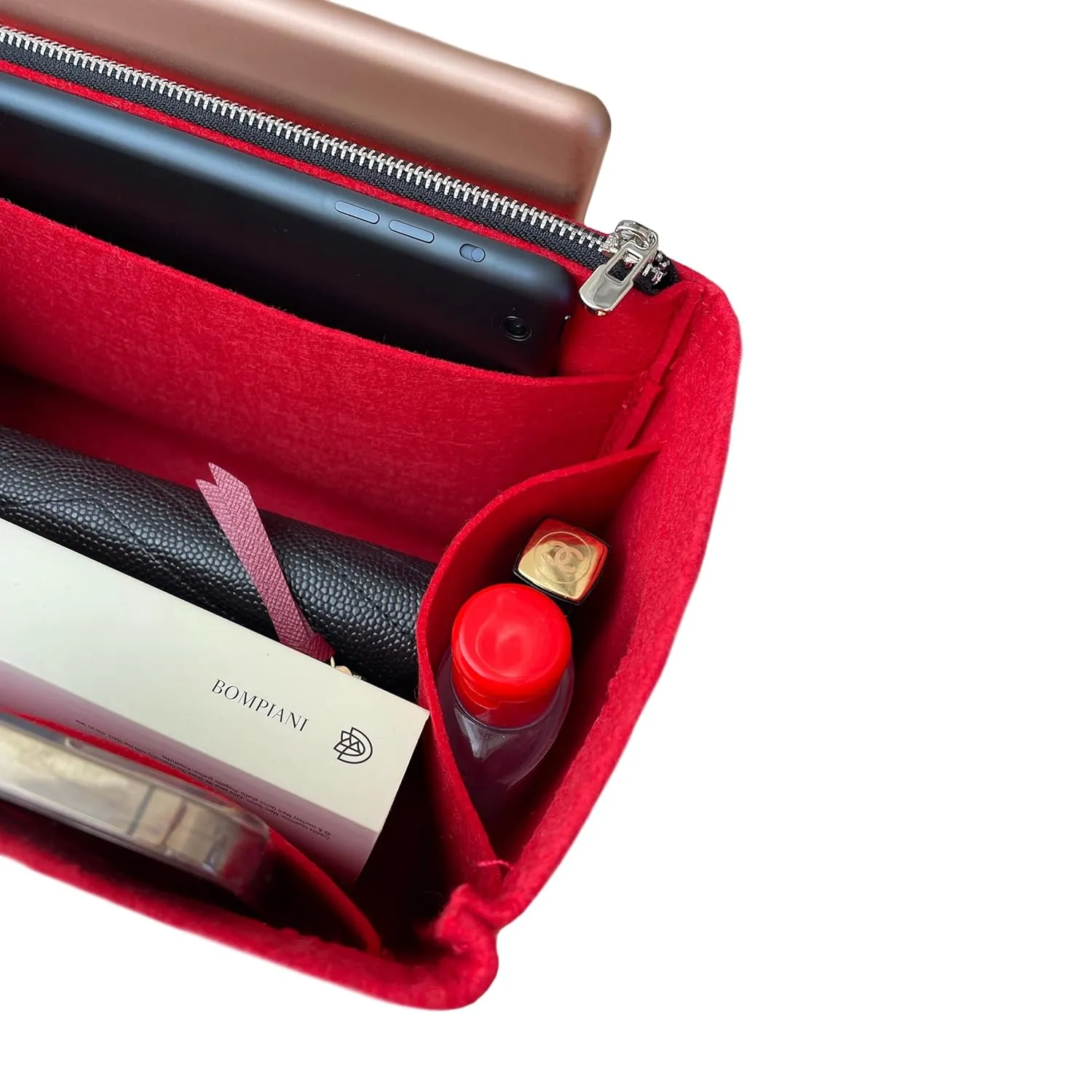 Purse Organizer for Odeon Tote Bag, Lv Odeon Tote MM Insert, Bag Organizer for Odeon Tote PM, Handmade 2mm Premium Felt Snug Sturdy Gold Zipper (For Odeon Tote PM, Bubblegum)