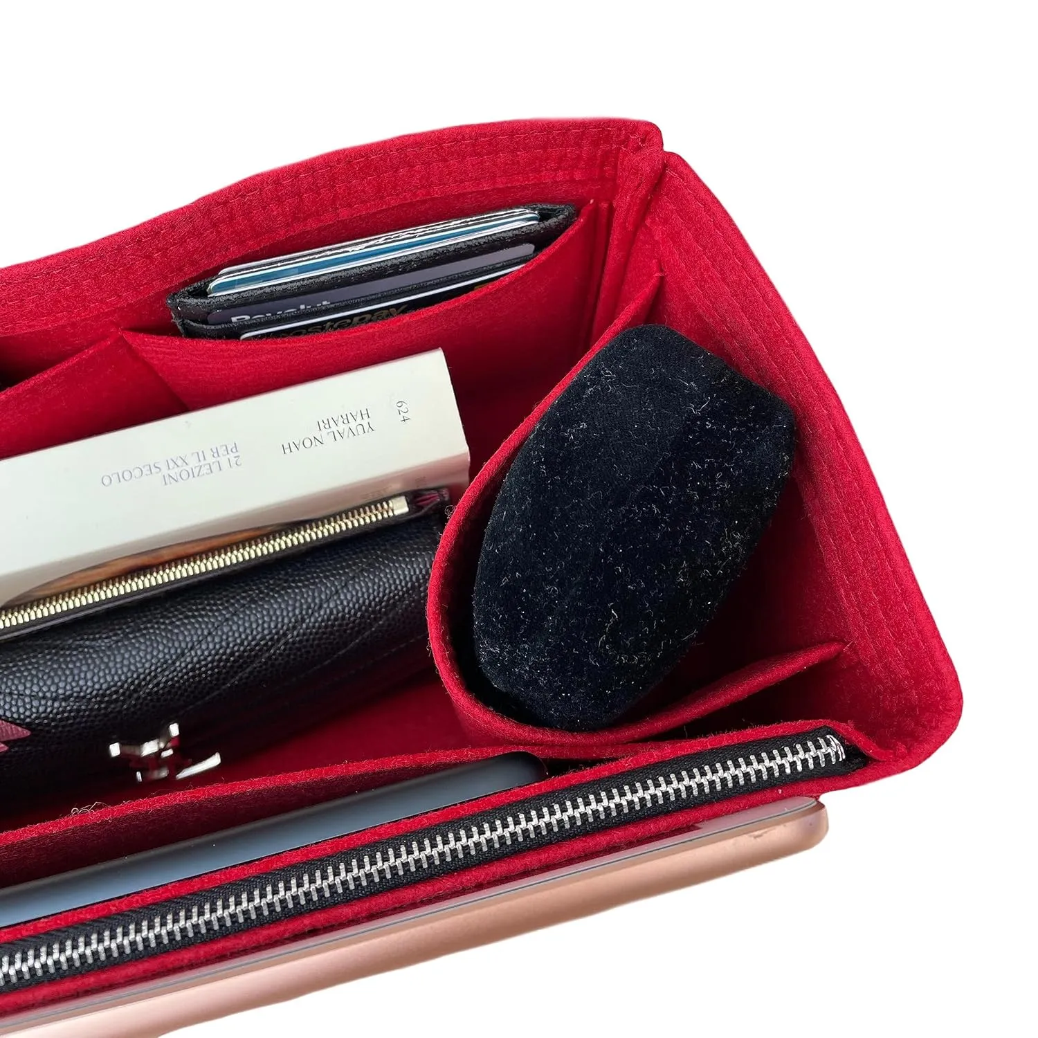 Purse Organizer for Odeon Tote Bag, Lv Odeon Tote MM Insert, Bag Organizer for Odeon Tote PM, Handmade 2mm Premium Felt Snug Sturdy Gold Zipper (For Odeon Tote PM, Bubblegum)