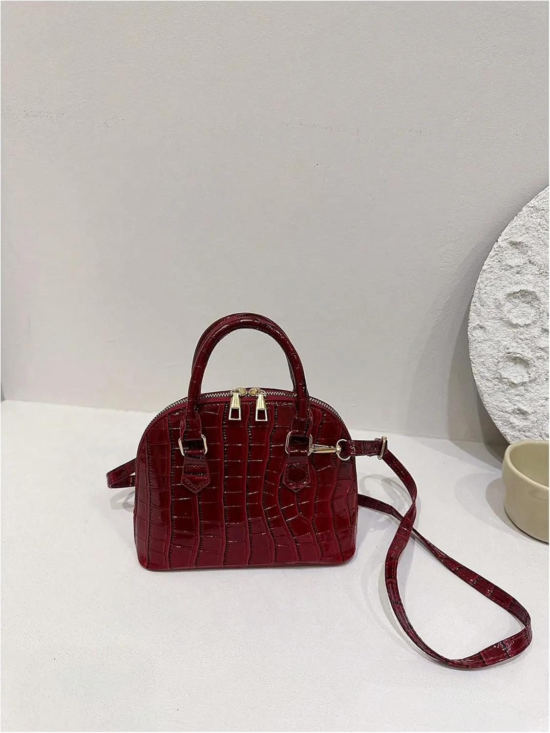 QWINEE Women's Textured Crossbody Leather Shoulder Bag Top Handle Mini Satchel Handbags Vintage Purse