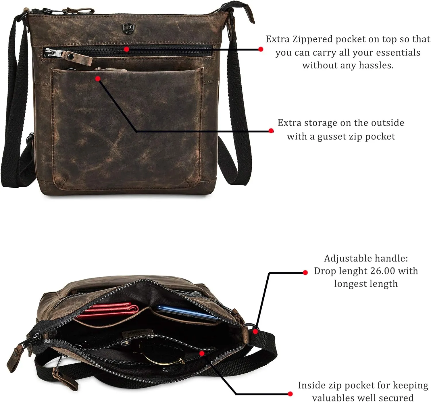 Real Leather Purse for Women Crossbody Bag Travel Shoulder Handbag Small Vintage Pocketbook