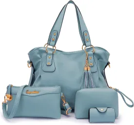 Soperwillton Fashion Handbag for Women Shoulder Bag Top Handle Satchel Hobo Tote Bag Purse Set 4pcs