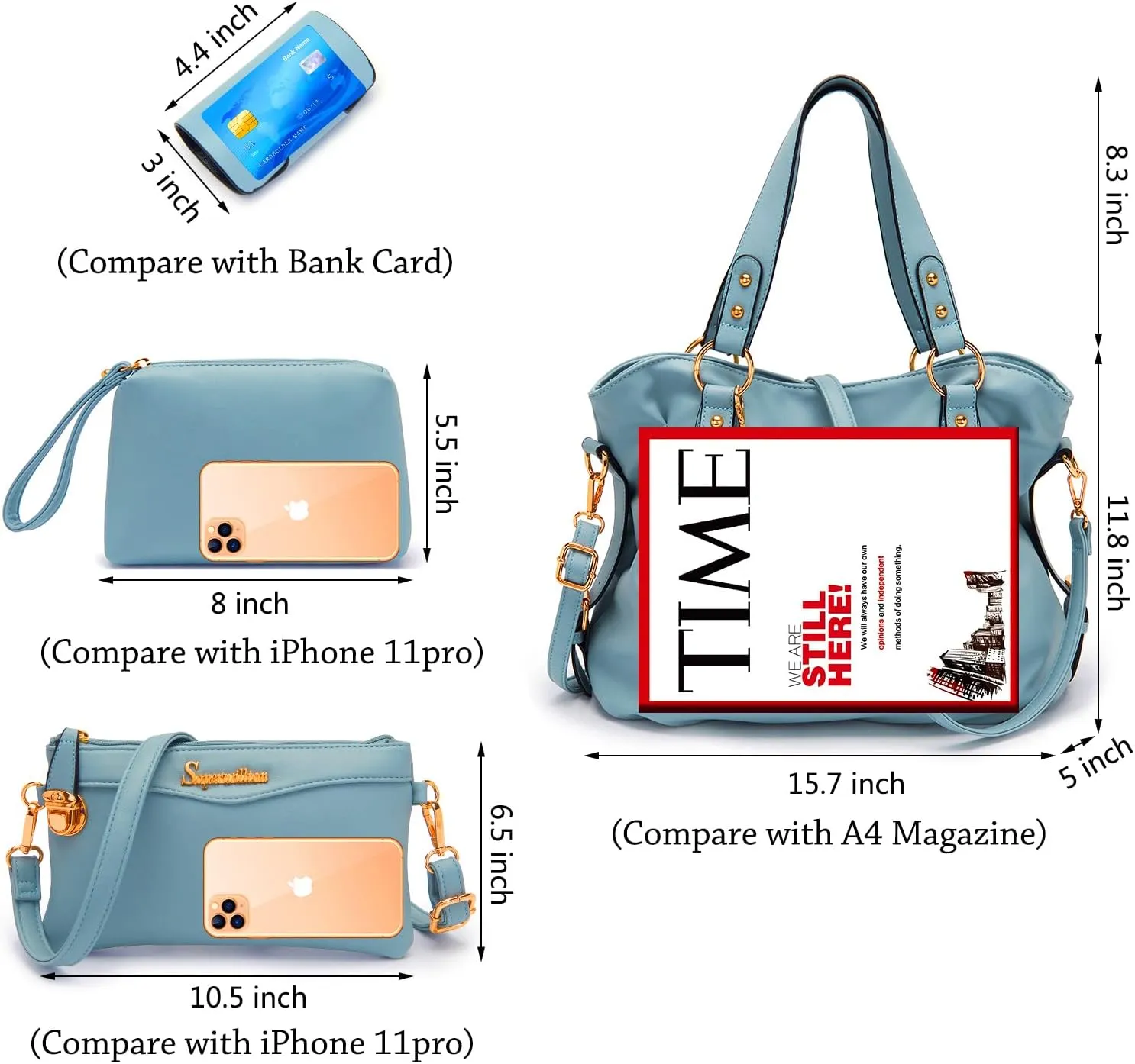 Soperwillton Fashion Handbag for Women Shoulder Bag Top Handle Satchel Hobo Tote Bag Purse Set 4pcs