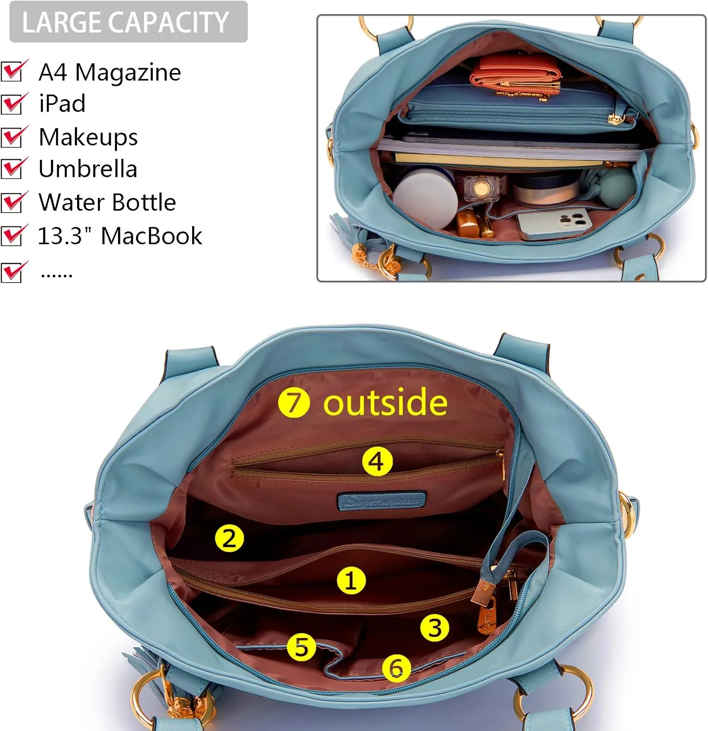 Soperwillton Fashion Handbag for Women Shoulder Bag Top Handle Satchel Hobo Tote Bag Purse Set 4pcs
