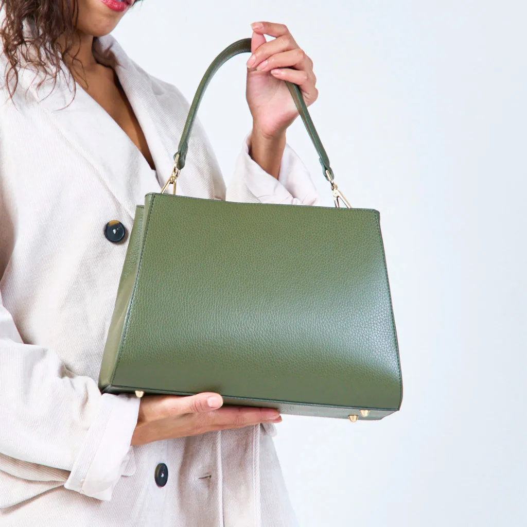 Structured leather handbag with top handle wholesale