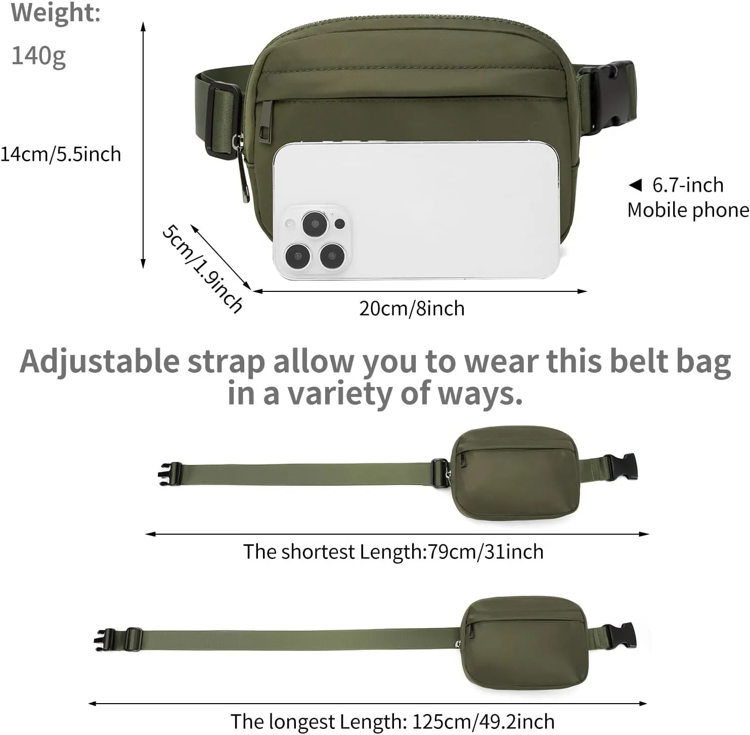 Unisex Belt Bag Fanny pack crossbody bags Everywhere Waist packs with Adjustable Strap (Dim Olive)