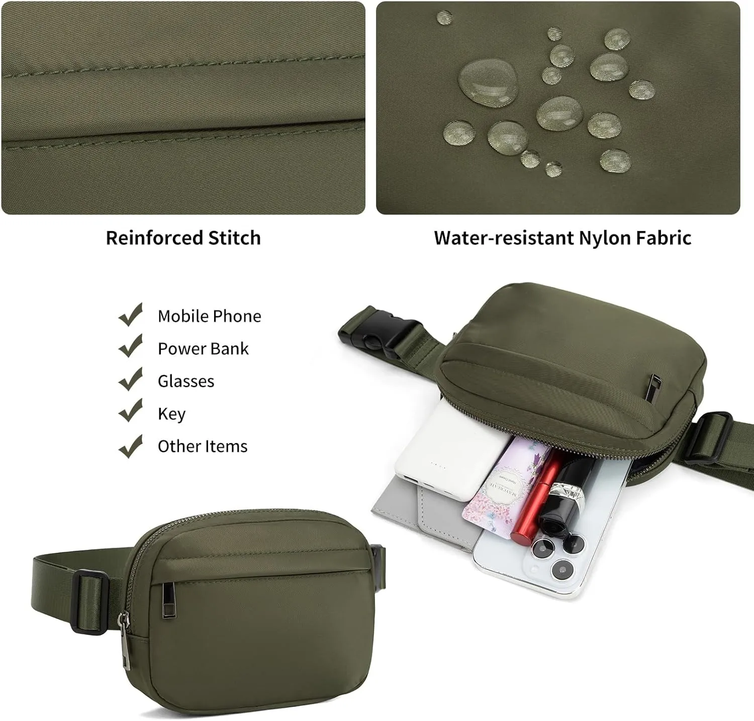 Unisex Belt Bag Fanny pack crossbody bags Everywhere Waist packs with Adjustable Strap (Dim Olive)