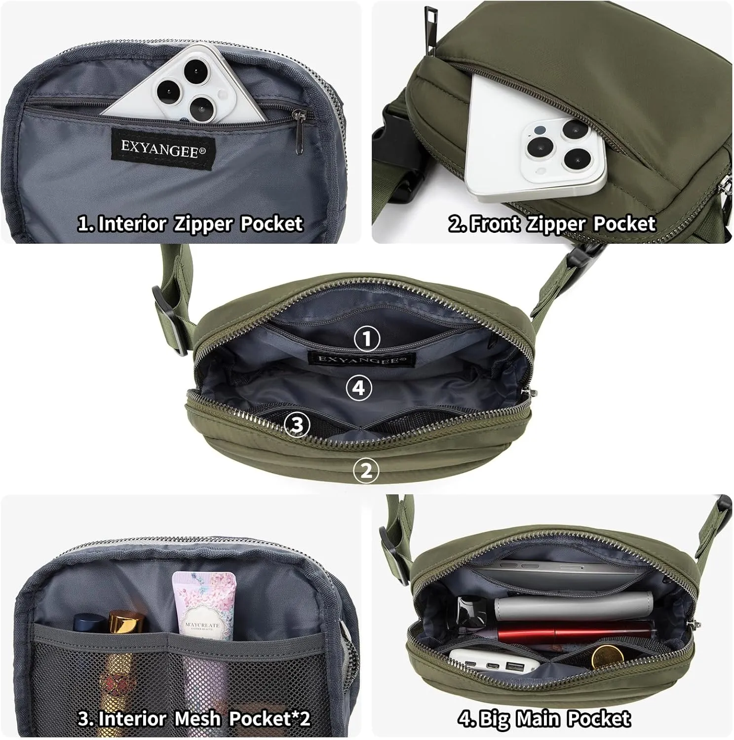 Unisex Belt Bag Fanny pack crossbody bags Everywhere Waist packs with Adjustable Strap (Dim Olive)