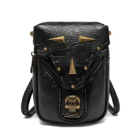Unisex Steampunk Skull Studded Mini Bag