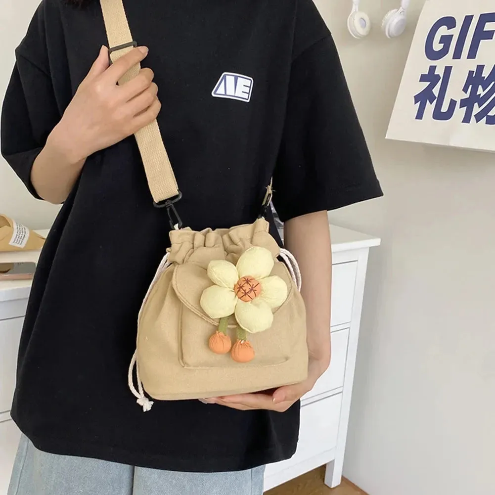 Vvsha - Women'S Bag Drawstring Crossbody Bag For Girls Cute Canvas Bucket Shoulder Bag Fashion Handbag Messenger Bag For Travel Vacation
