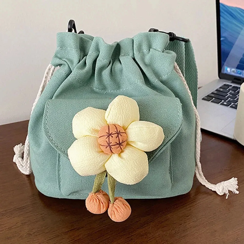 Vvsha - Women'S Bag Drawstring Crossbody Bag For Girls Cute Canvas Bucket Shoulder Bag Fashion Handbag Messenger Bag For Travel Vacation