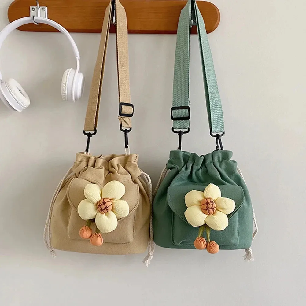 Vvsha - Women'S Bag Drawstring Crossbody Bag For Girls Cute Canvas Bucket Shoulder Bag Fashion Handbag Messenger Bag For Travel Vacation
