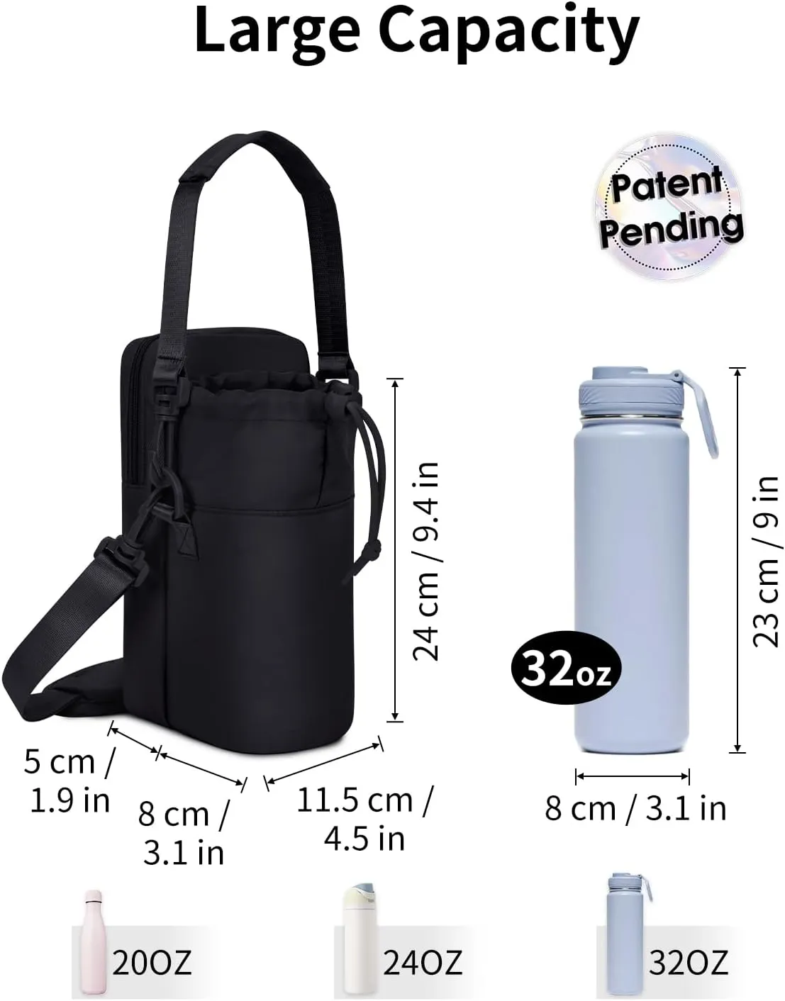 Wandering Nature Water Bottle Holder with Strap 32oz Insulated Water Bottle Carrier Sling Bag with Phone Pocket Water Bottle Pouch for Hiking Walking(Patent Pending)