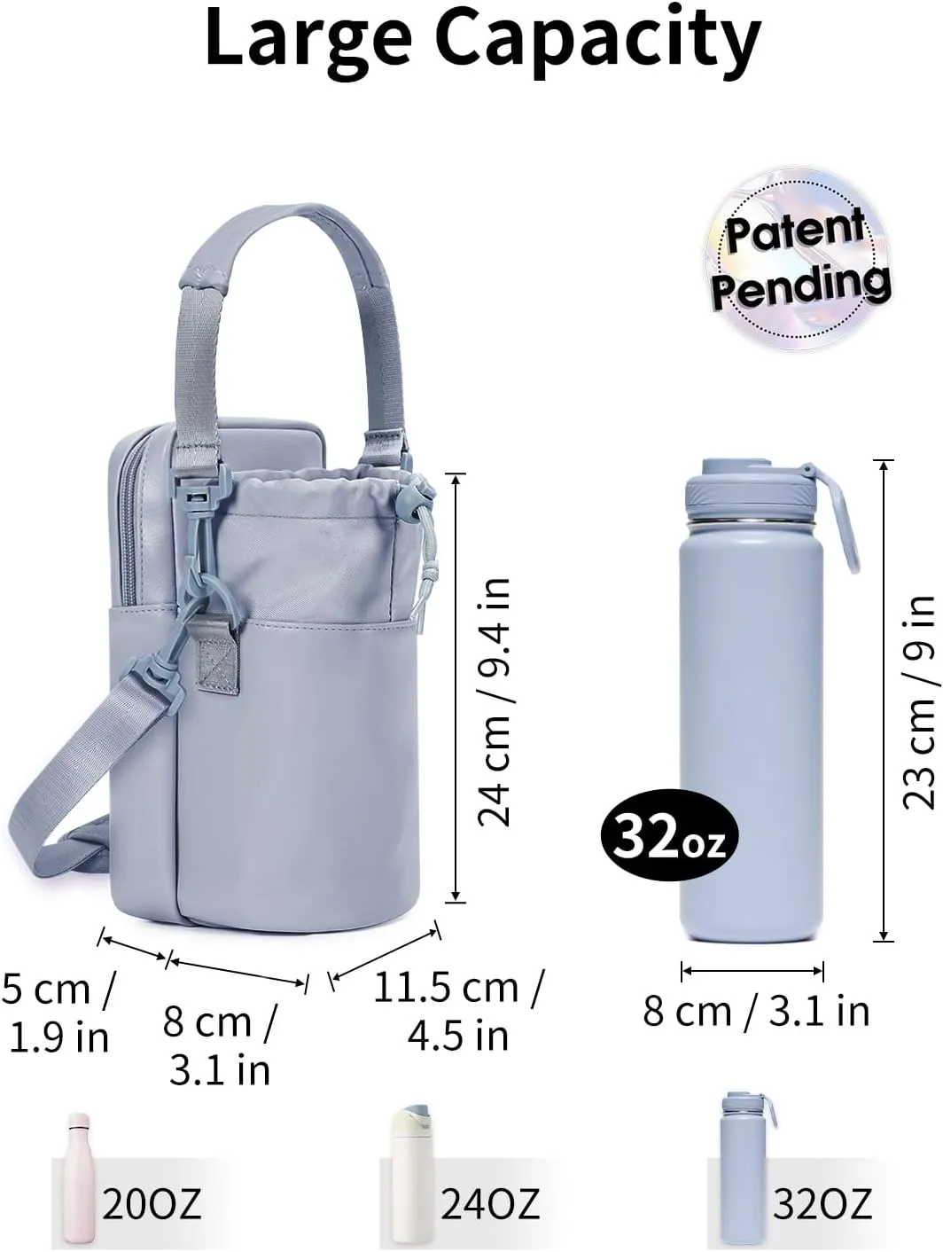 Wandering Nature Water Bottle Holder with Strap 32oz Insulated Water Bottle Carrier Sling Bag with Phone Pocket Water Bottle Pouch for Hiking Walking(Patent Pending)