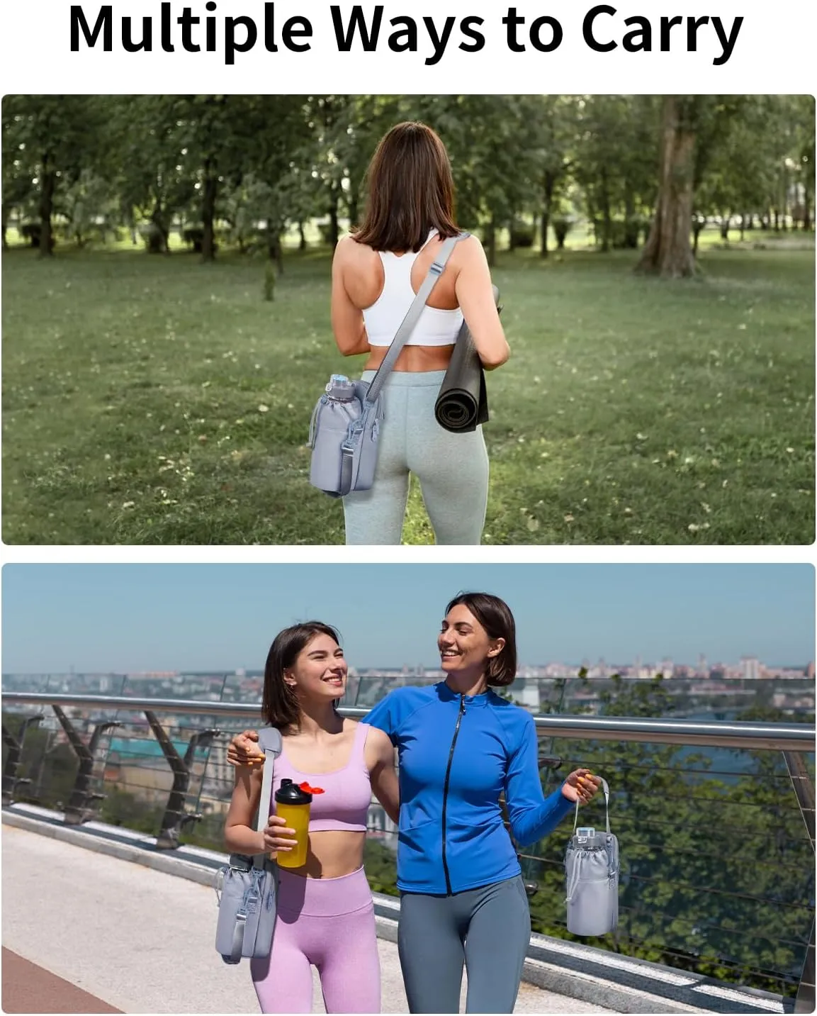Wandering Nature Water Bottle Holder with Strap 32oz Insulated Water Bottle Carrier Sling Bag with Phone Pocket Water Bottle Pouch for Hiking Walking(Patent Pending)