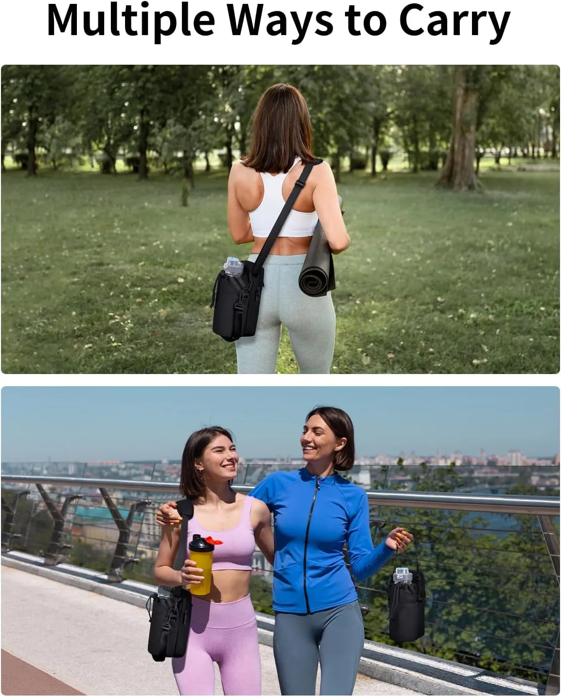 Wandering Nature Water Bottle Holder with Strap 32oz Insulated Water Bottle Carrier Sling Bag with Phone Pocket Water Bottle Pouch for Hiking Walking(Patent Pending)