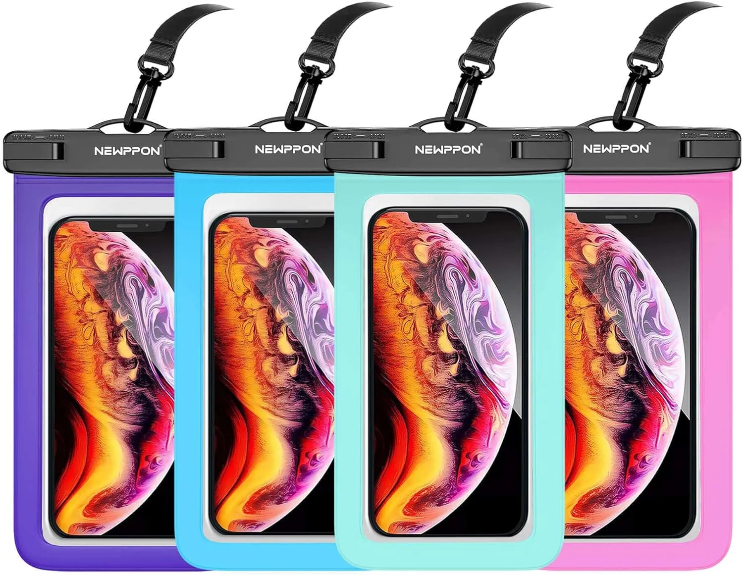 Waterproof Cell Phone Pouch : 4 Pack Float Clear Cell Holder Protector with Lanyard - Universal Floatable Water Proof Dry Bag for iPhone Samsung Galaxy for Beach Swimming Pool