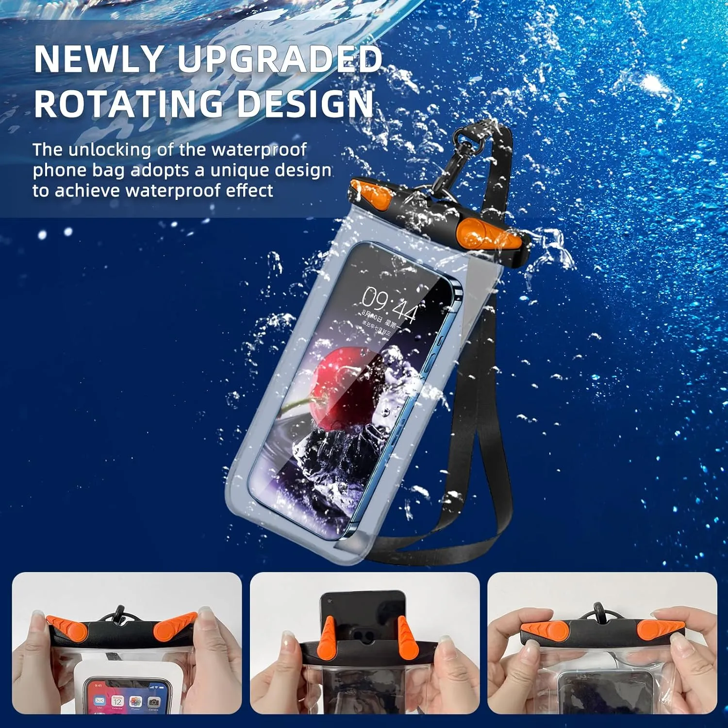 Waterproof Phone Pouch, Waterproof Phone Case with Lanyard for iPhone, Samsung, IPX8 Cellphone Beach Dry Bag Kayak Cruise Ship Essentials 2Pack-7.5" Black Orange