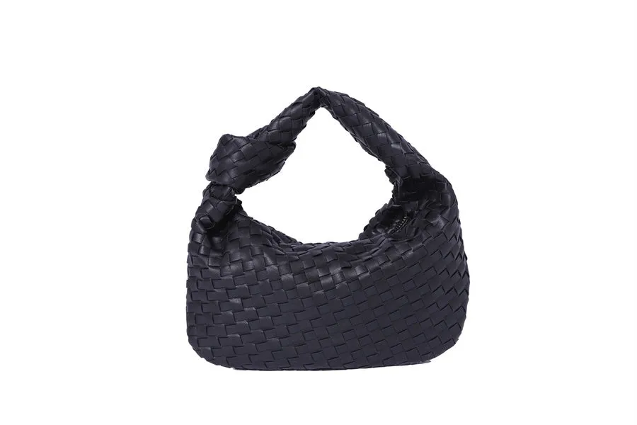 WOVEN FAUX LEATHER SHOULDER BAG | BLACK