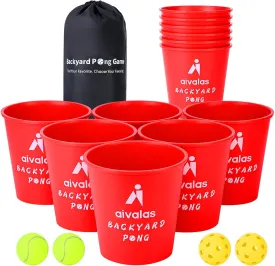 Yard Pong Outdoor Games, Giant Yard Games Set with 12 Buckets and Balls for Adults and Family, Toss Game Throwing Games for Beach, Camping, Lawn and Backyard
