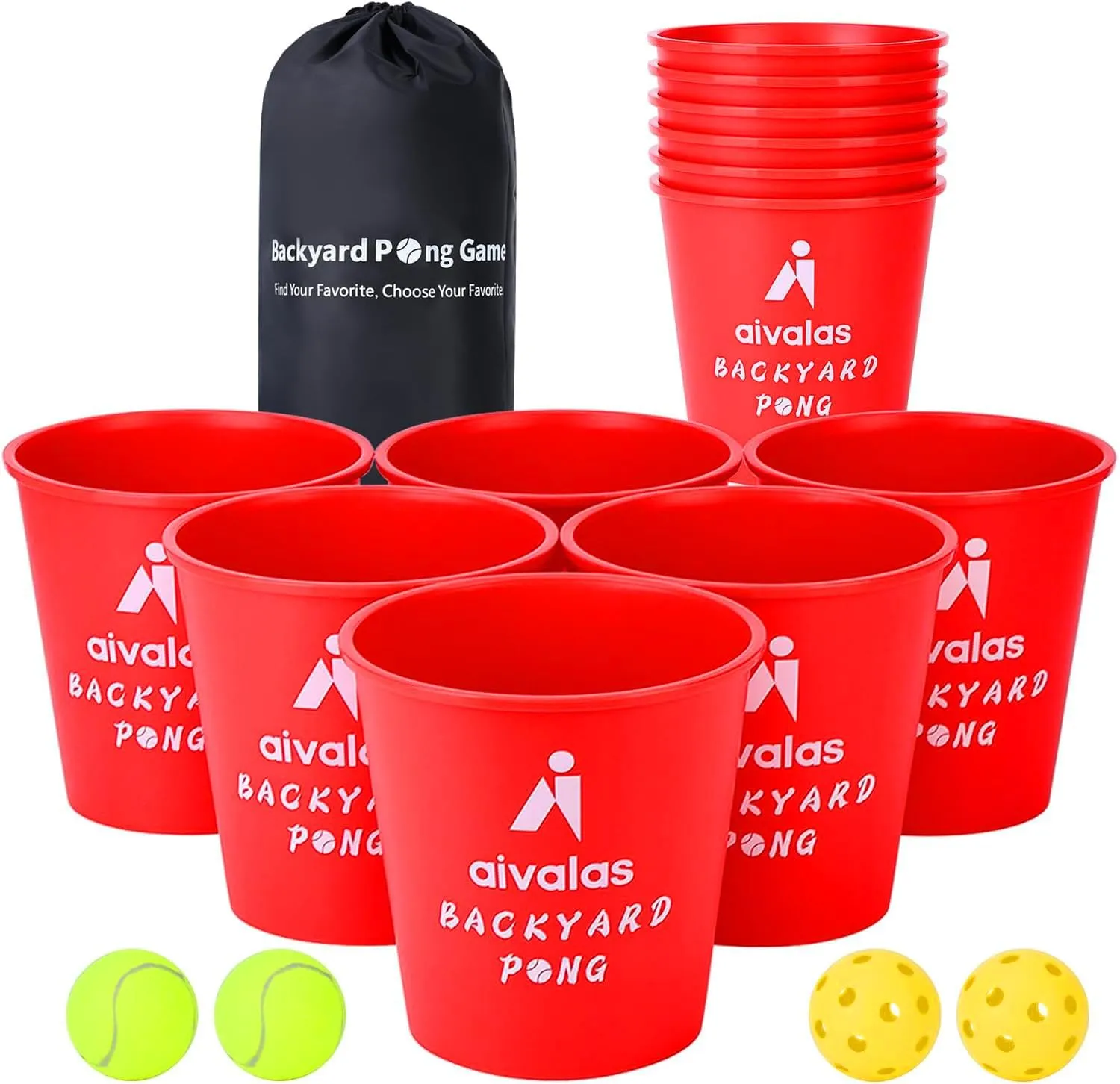 Yard Pong Outdoor Games, Giant Yard Games Set with 12 Buckets and Balls for Adults and Family, Toss Game Throwing Games for Beach, Camping, Lawn and Backyard